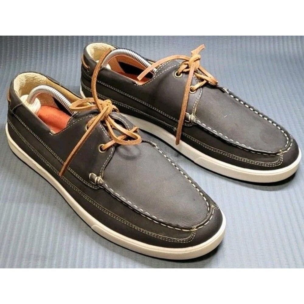 Johnston Murphy Men's Boat Shoes Size 10.5 M Two Eye Tie Brown Leather Loafer
